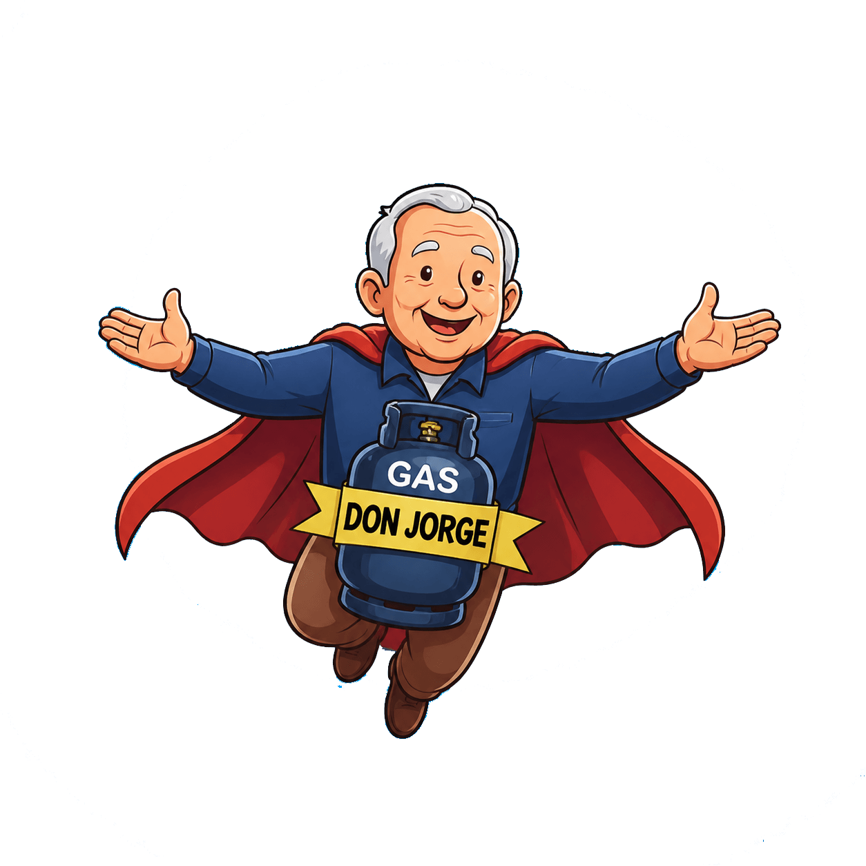 Don Jorge volando con un cilindro de gas